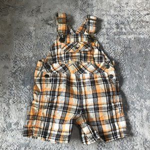 Janie and Jack Boys 3-6 months Brown Orange Tan Plaid Turtle Shortalls